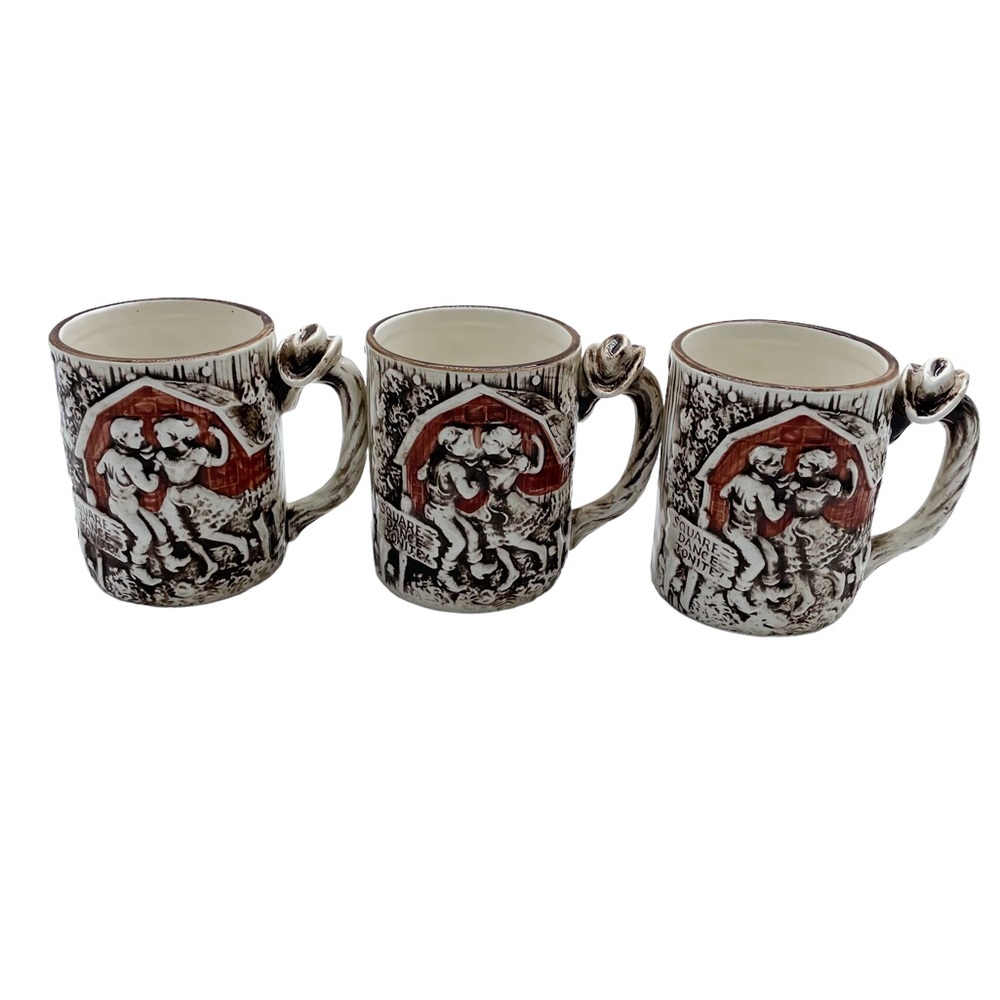 Vintage 1978 Enesco Square Dance Tonight Cowboy Mugs Set of 3